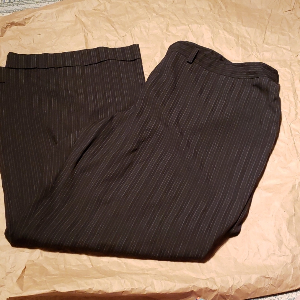 Nine West Classic Womens Wide Leg Black & Gray Pinstripe Trousers